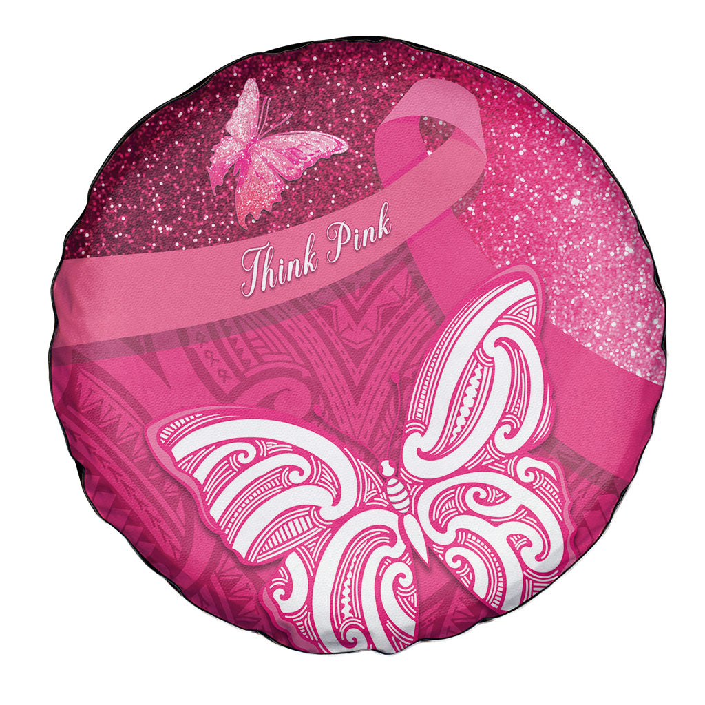New Zealand Breast Cancer Awareness Spare Tire Cover Pink Ribbon Butterfly Maori Pattern LT22 - Polynesian Pride