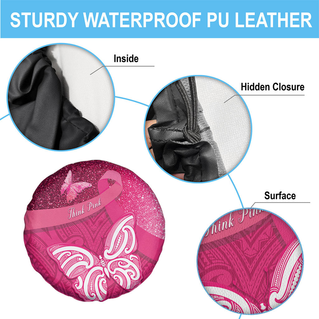 New Zealand Breast Cancer Awareness Spare Tire Cover Pink Ribbon Butterfly Maori Pattern LT22 - Polynesian Pride