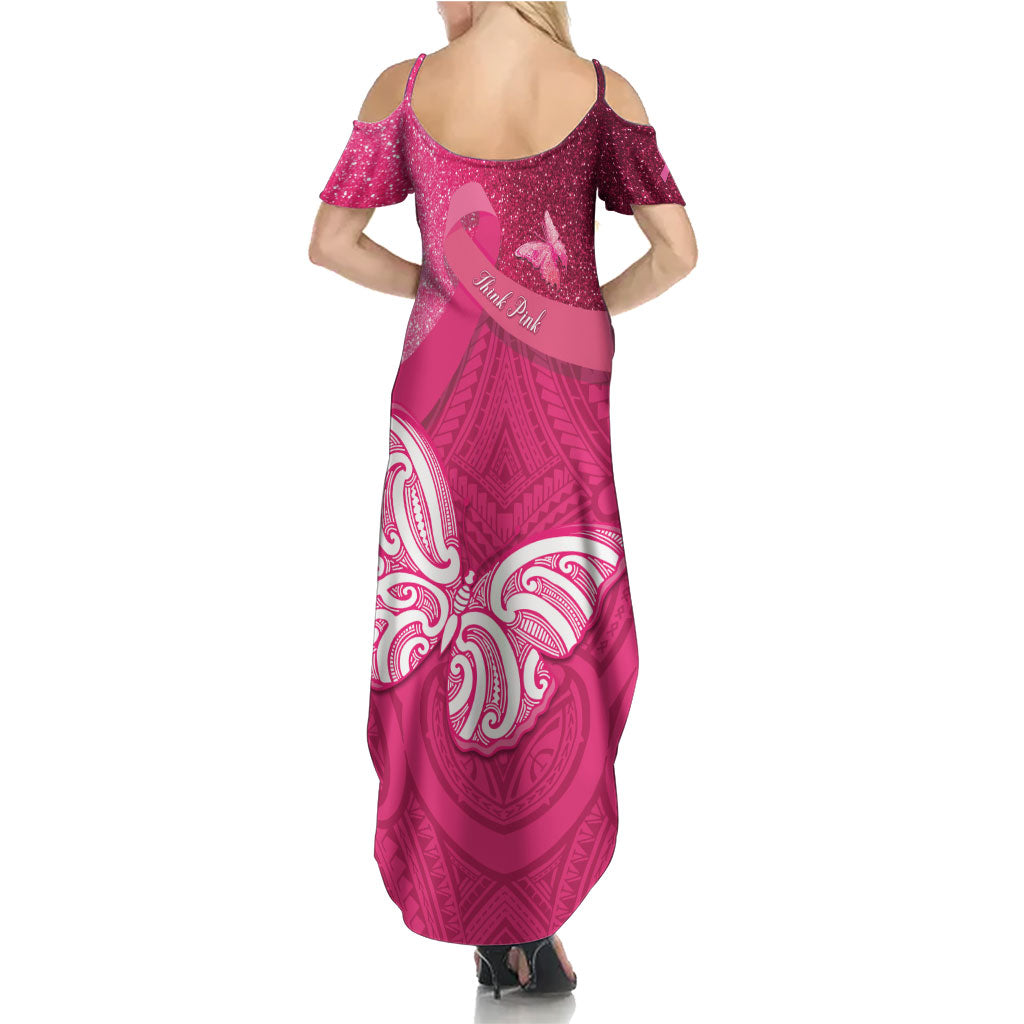 New Zealand Breast Cancer Awareness Summer Maxi Dress Pink Ribbon Butterfly Maori Pattern LT22 - Polynesian Pride