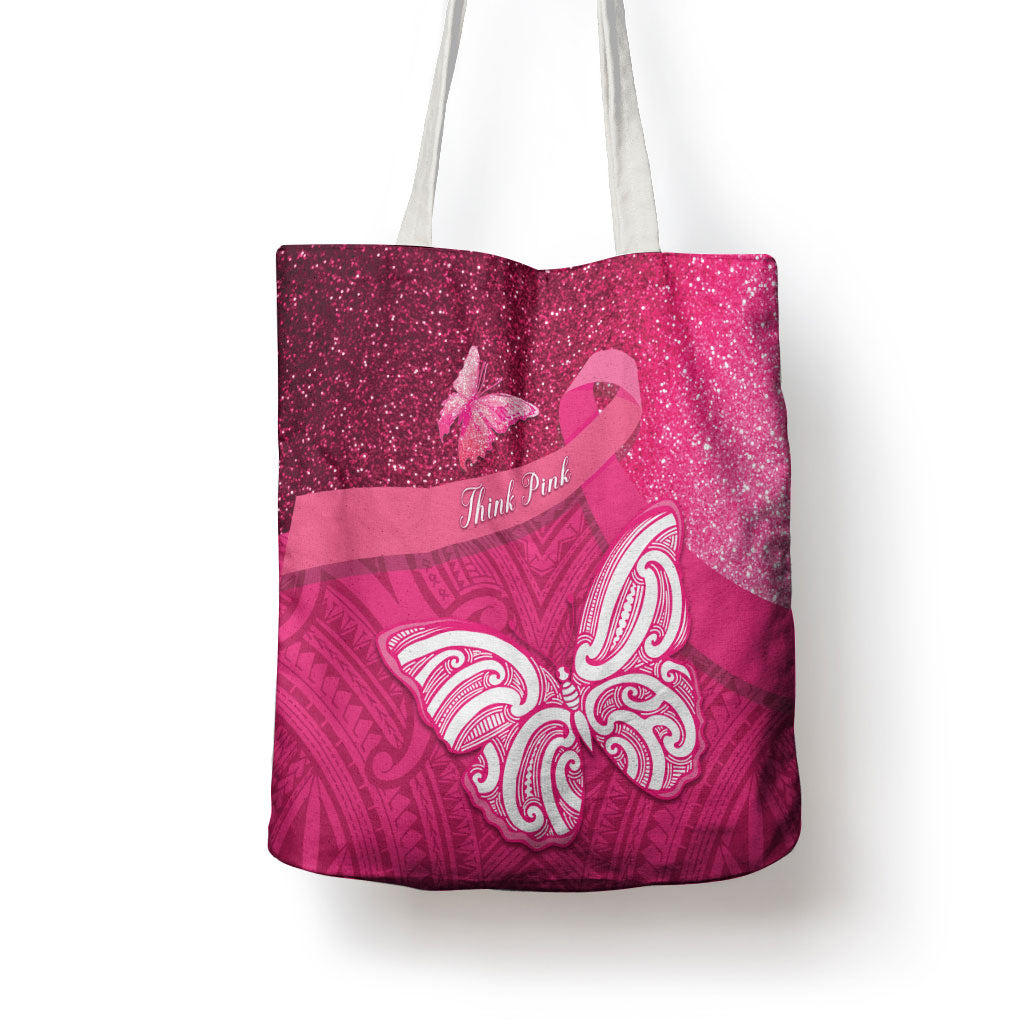 New Zealand Breast Cancer Awareness Tote Bag Pink Ribbon Butterfly Maori Pattern LT22 - Polynesian Pride