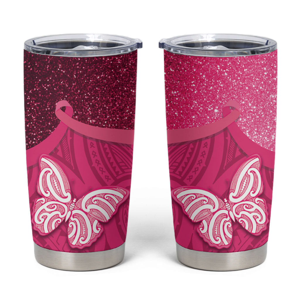 New Zealand Breast Cancer Awareness Tumbler Cup Pink Ribbon Butterfly Maori Pattern LT22 Pink - Polynesian Pride