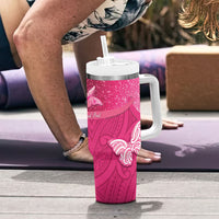 New Zealand Breast Cancer Awareness Tumbler With Handle Pink Ribbon Butterfly Maori Pattern LT22 - Polynesian Pride