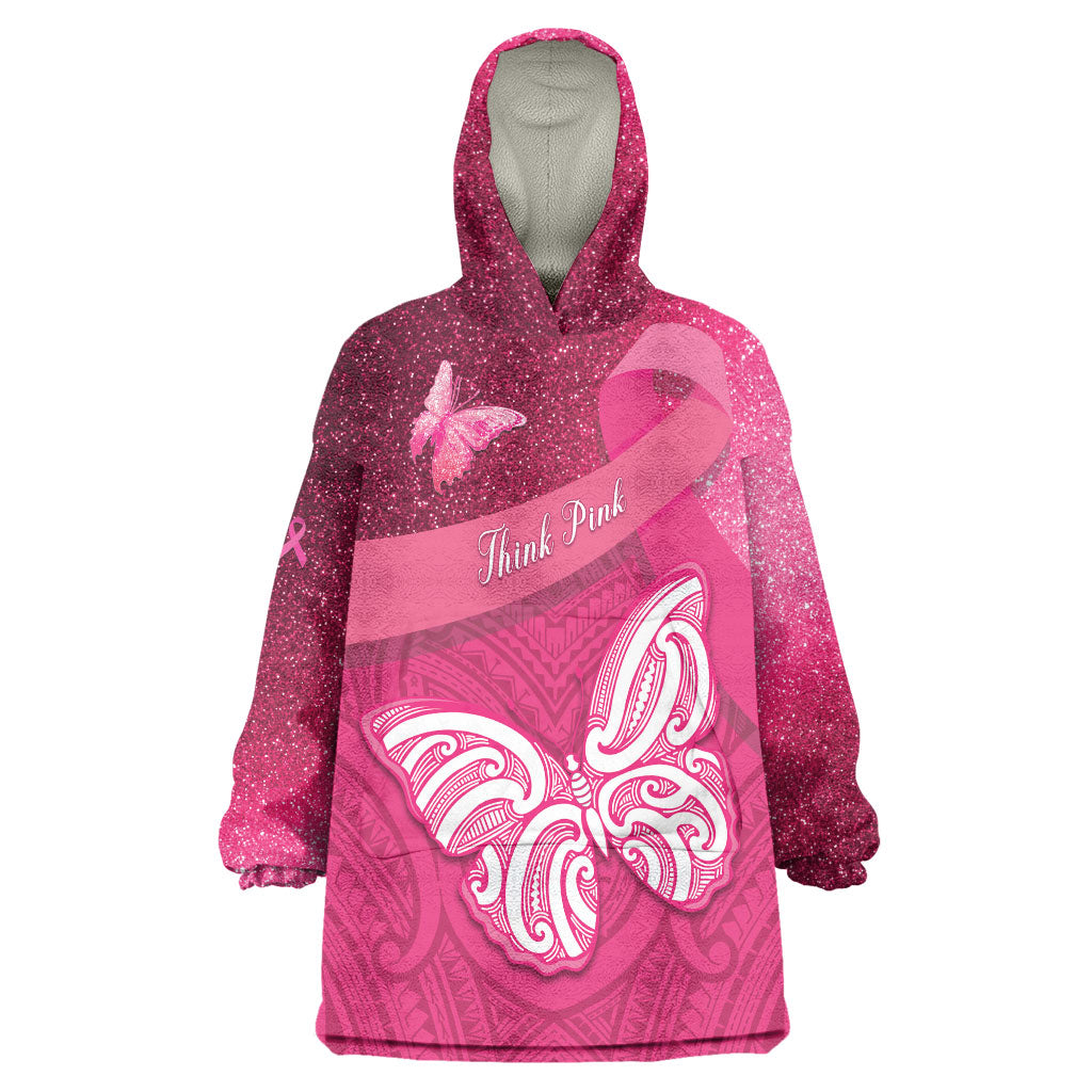 New Zealand Breast Cancer Awareness Wearable Blanket Hoodie Pink Ribbon Butterfly Maori Pattern