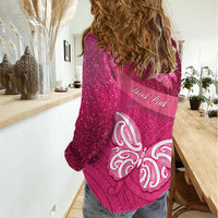 New Zealand Breast Cancer Awareness Women Casual Shirt Pink Ribbon Butterfly Maori Pattern LT22 - Polynesian Pride
