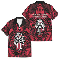 New Zealand Maori Language Week Family Matching Off Shoulder Short Dress and Hawaiian Shirt Te Wiki O Te Reo Maori Hei Tiki LT22 Dad's Shirt - Short Sleeve Red - Polynesian Pride