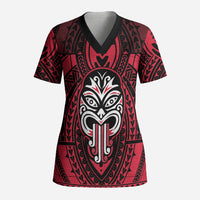 New Zealand Maori Language Week Scrub Top Te Wiki O Te Reo Maori Hei Tiki LT22 Adult Red - Polynesian Pride