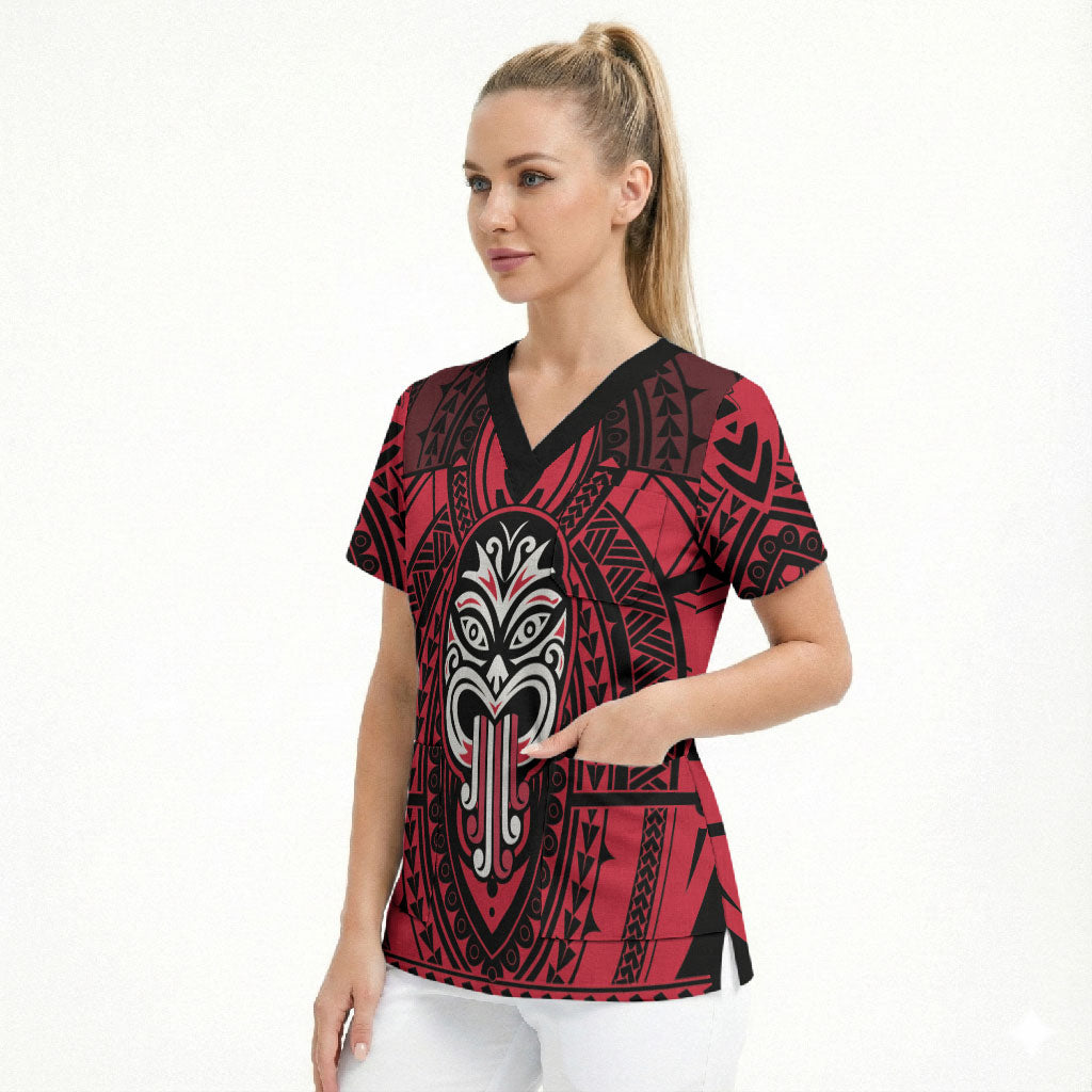 New Zealand Maori Language Week Scrub Top Te Wiki O Te Reo Maori Hei Tiki LT22 - Polynesian Pride