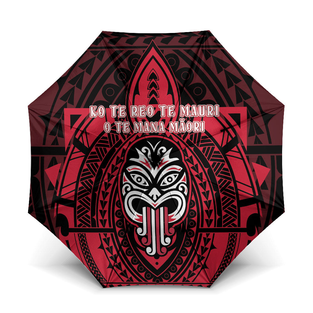 New Zealand Maori Language Week Umbrella Te Wiki O Te Reo Maori Hei Tiki LT22 One Size Folded 11.42 inch Opened Diameter 37.4 inch Red - Polynesian Pride