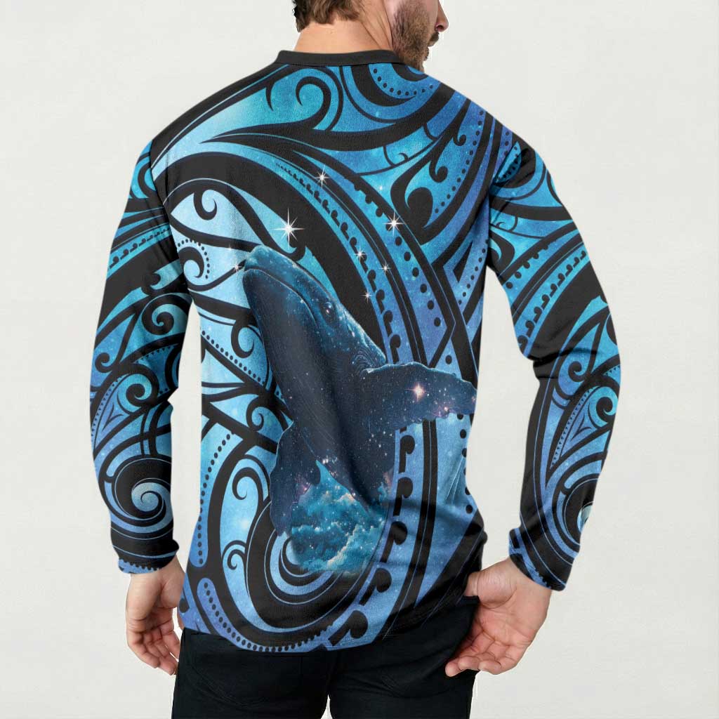 New Zealand Matariki Button Sweatshirt Maori Humpback Whale Galaxy
