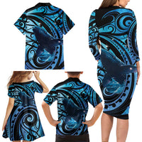 New Zealand Matariki Family Matching Long Sleeve Bodycon Dress and Hawaiian Shirt Maori Humpback Whale Galaxy LT22 - Polynesian Pride