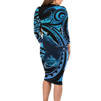 New Zealand Matariki Family Matching Long Sleeve Bodycon Dress and Hawaiian Shirt Maori Humpback Whale Galaxy LT22 - Polynesian Pride