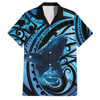 New Zealand Matariki Family Matching Off Shoulder Maxi Dress and Hawaiian Shirt Maori Humpback Whale Galaxy LT22 Dad's Shirt - Short Sleeve Blue - Polynesian Pride