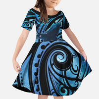 New Zealand Matariki Family Matching Summer Maxi Dress and Hawaiian Shirt Maori Humpback Whale Galaxy LT22 Daughter's Dress Blue - Polynesian Pride