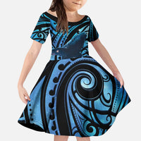New Zealand Matariki Kid Short Sleeve Dress Maori Humpback Whale Galaxy