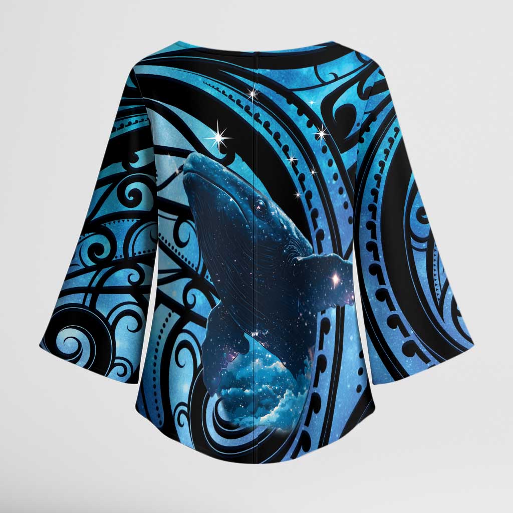 New Zealand Matariki Kimono Sleeve Blouse Maori Humpback Whale Galaxy LT22 - Polynesian Pride