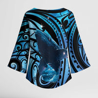 New Zealand Matariki Kimono Sleeve Blouse Maori Humpback Whale Galaxy LT22 - Polynesian Pride