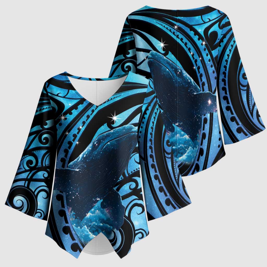 New Zealand Matariki Kimono Sleeve Blouse Maori Humpback Whale Galaxy LT22 - Polynesian Pride