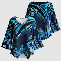 New Zealand Matariki Kimono Sleeve Blouse Maori Humpback Whale Galaxy LT22 - Polynesian Pride