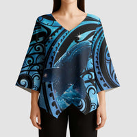 New Zealand Matariki Kimono Sleeve Blouse Maori Humpback Whale Galaxy LT22 - Polynesian Pride