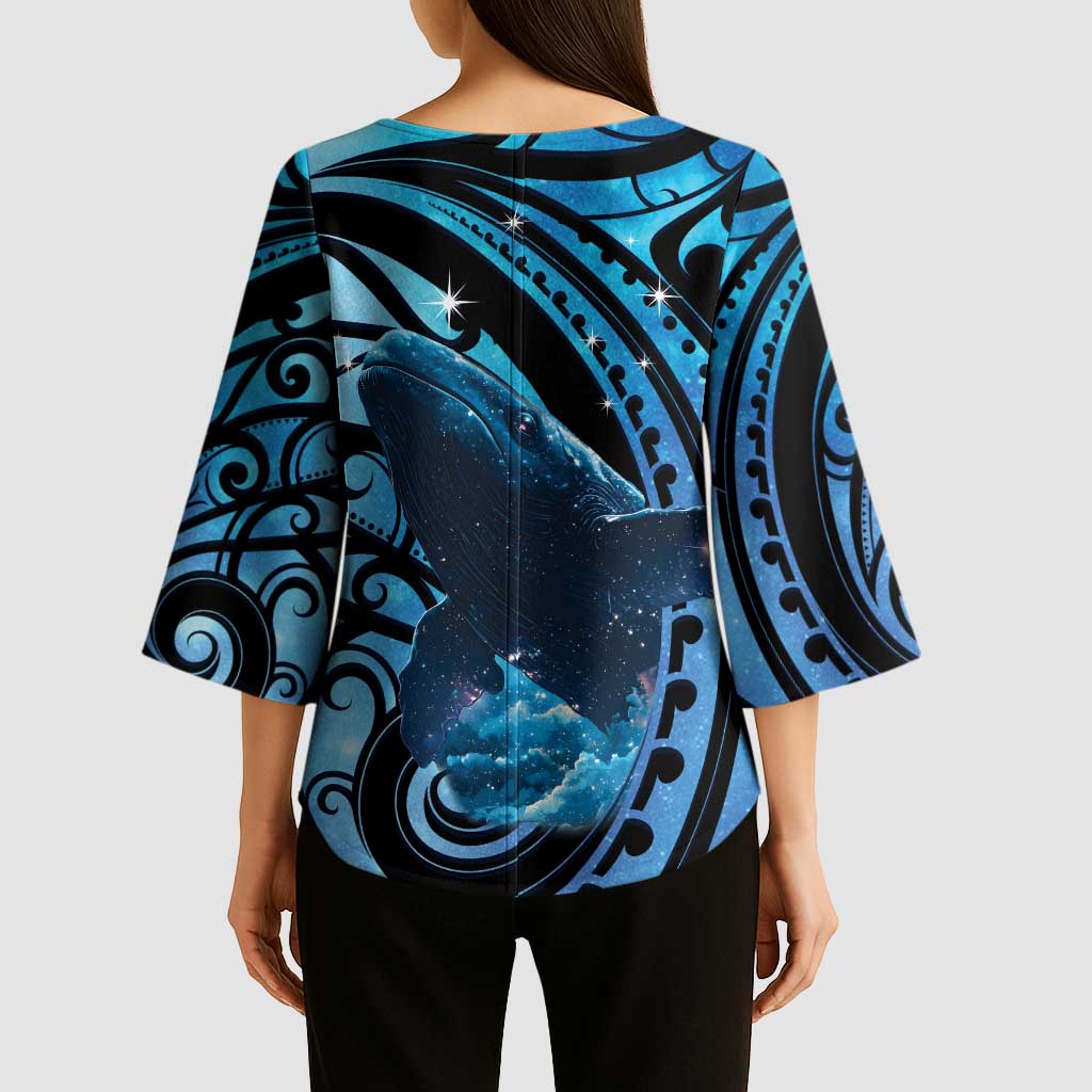 New Zealand Matariki Kimono Sleeve Blouse Maori Humpback Whale Galaxy LT22 - Polynesian Pride