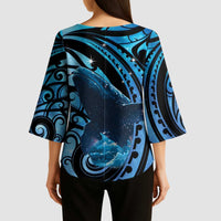 New Zealand Matariki Kimono Sleeve Blouse Maori Humpback Whale Galaxy LT22 - Polynesian Pride
