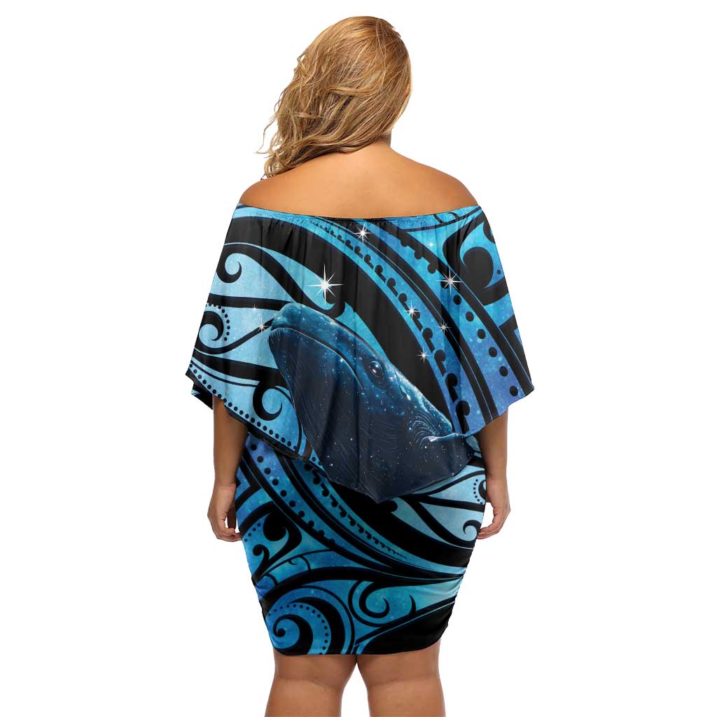 New Zealand Matariki Off Shoulder Short Dress Maori Humpback Whale Galaxy