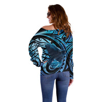 New Zealand Matariki Off Shoulder Sweater Maori Humpback Whale Galaxy LT22 - Polynesian Pride