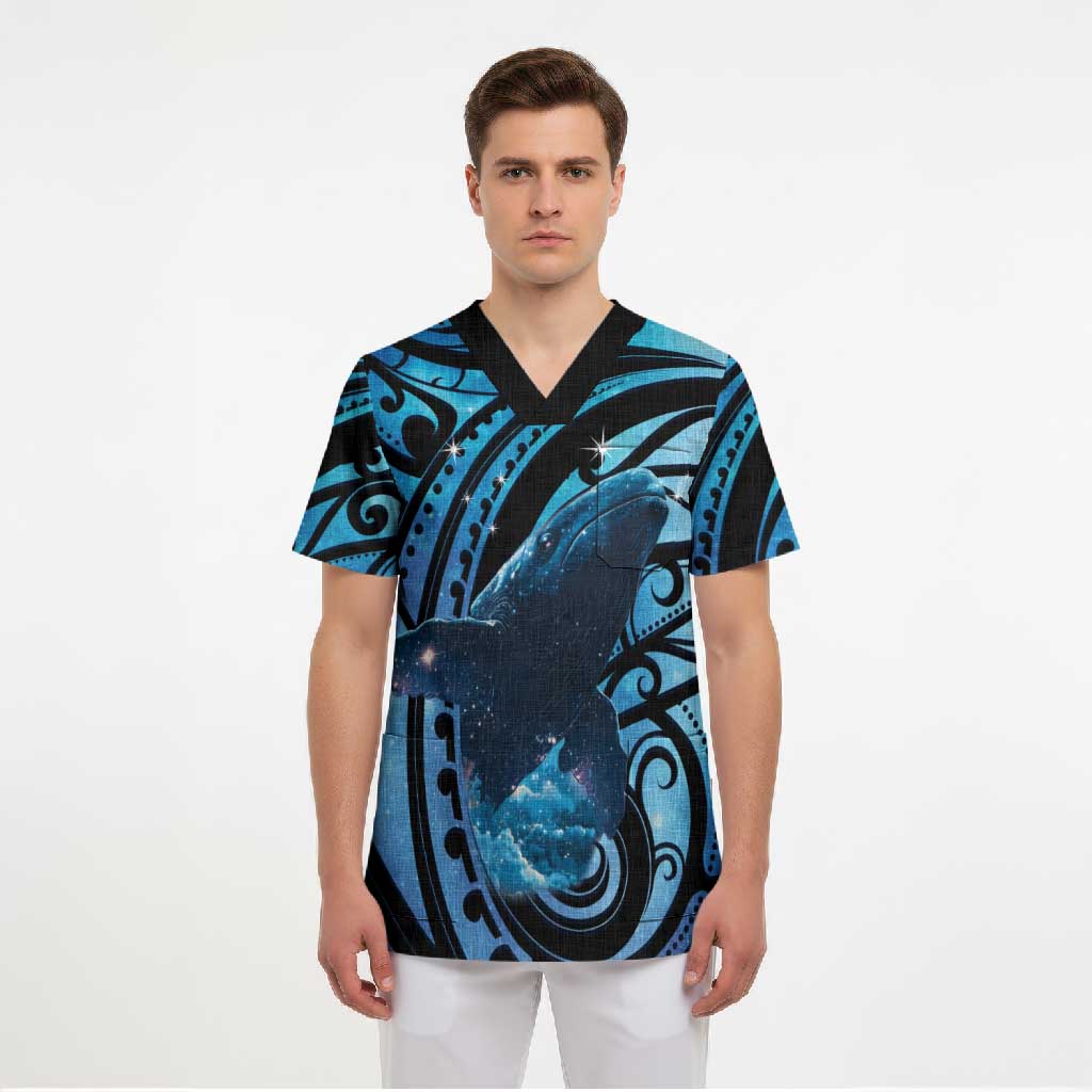 New Zealand Matariki Scrub Top Maori Humpback Whale Galaxy