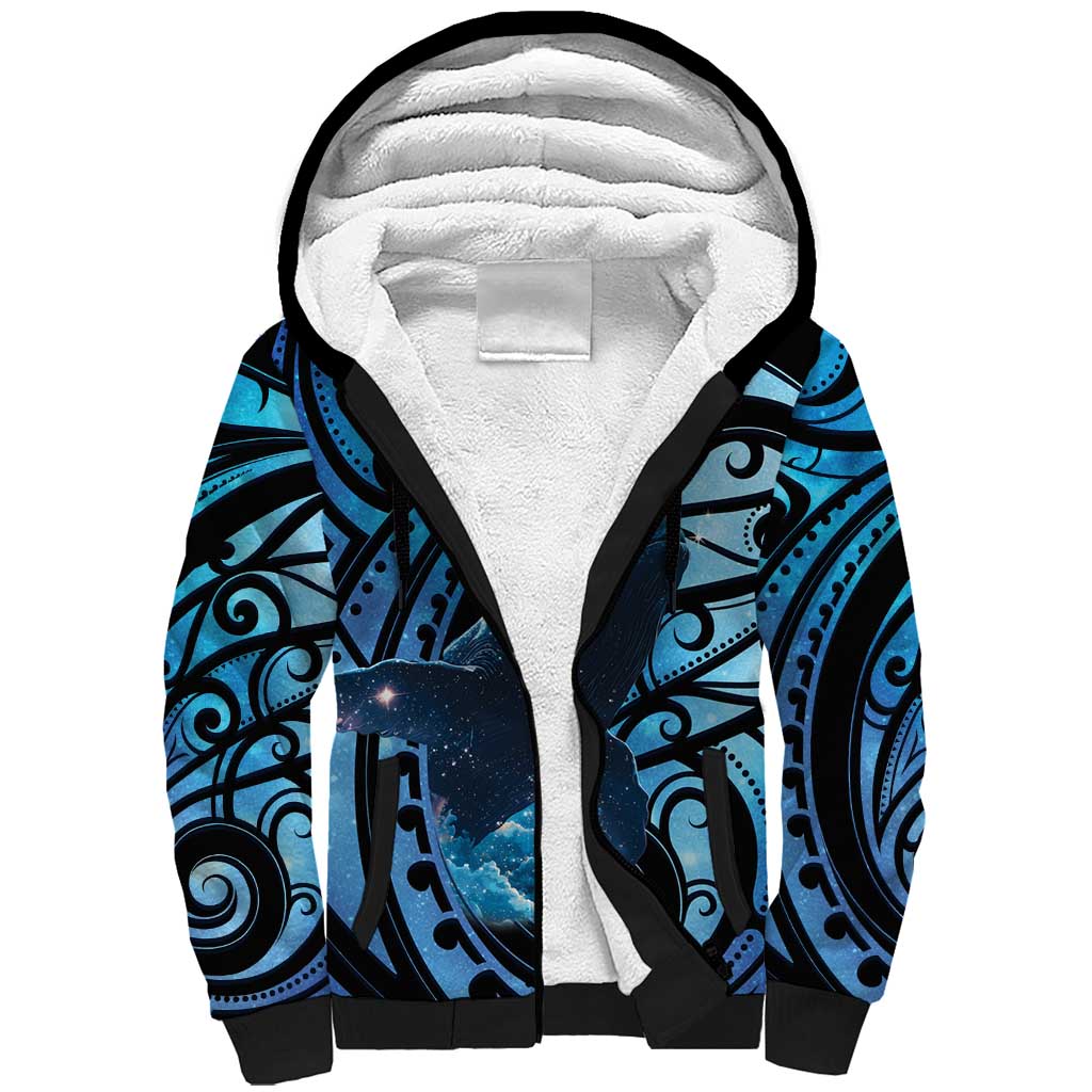 New Zealand Matariki Sherpa Hoodie Maori Humpback Whale Galaxy LT22 Unisex Blue - Polynesian Pride