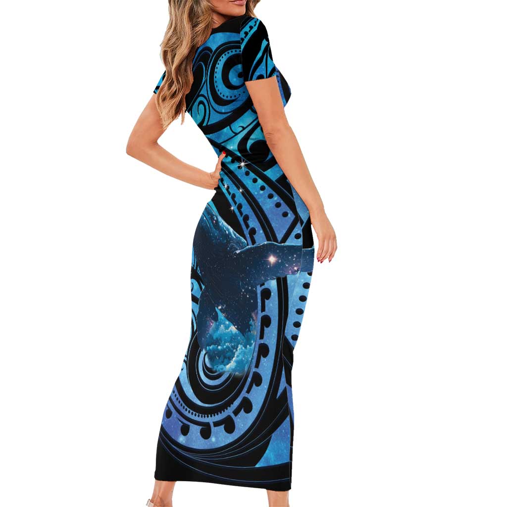New Zealand Matariki Short Sleeve Bodycon Dress Maori Humpback Whale Galaxy LT22 - Polynesian Pride
