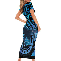 New Zealand Matariki Short Sleeve Bodycon Dress Maori Humpback Whale Galaxy LT22 - Polynesian Pride