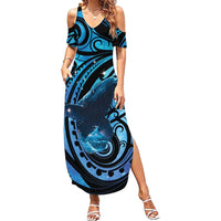 New Zealand Matariki Summer Maxi Dress Maori Humpback Whale Galaxy