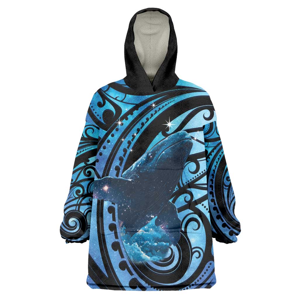 New Zealand Matariki Wearable Blanket Hoodie Maori Humpback Whale Galaxy LT22 One Size Blue - Polynesian Pride