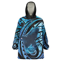New Zealand Matariki Wearable Blanket Hoodie Maori Humpback Whale Galaxy LT22 One Size Blue - Polynesian Pride