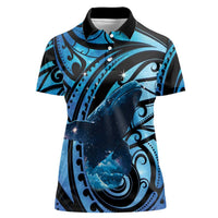 New Zealand Matariki Women Polo Shirt Maori Humpback Whale Galaxy LT22 Female Blue - Polynesian Pride