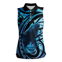 New Zealand Matariki Women Sleeveless Polo Shirt Maori Humpback Whale Galaxy LT22 Female Blue - Polynesian Pride