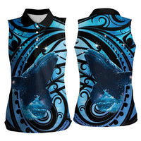 New Zealand Matariki Women Sleeveless Polo Shirt Maori Humpback Whale Galaxy LT22 - Polynesian Pride
