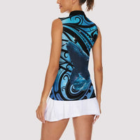 New Zealand Matariki Women Sleeveless Polo Shirt Maori Humpback Whale Galaxy LT22 - Polynesian Pride