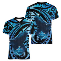 New Zealand Matariki Women V-Neck T-Shirt Maori Humpback Whale Galaxy LT22 - Polynesian Pride