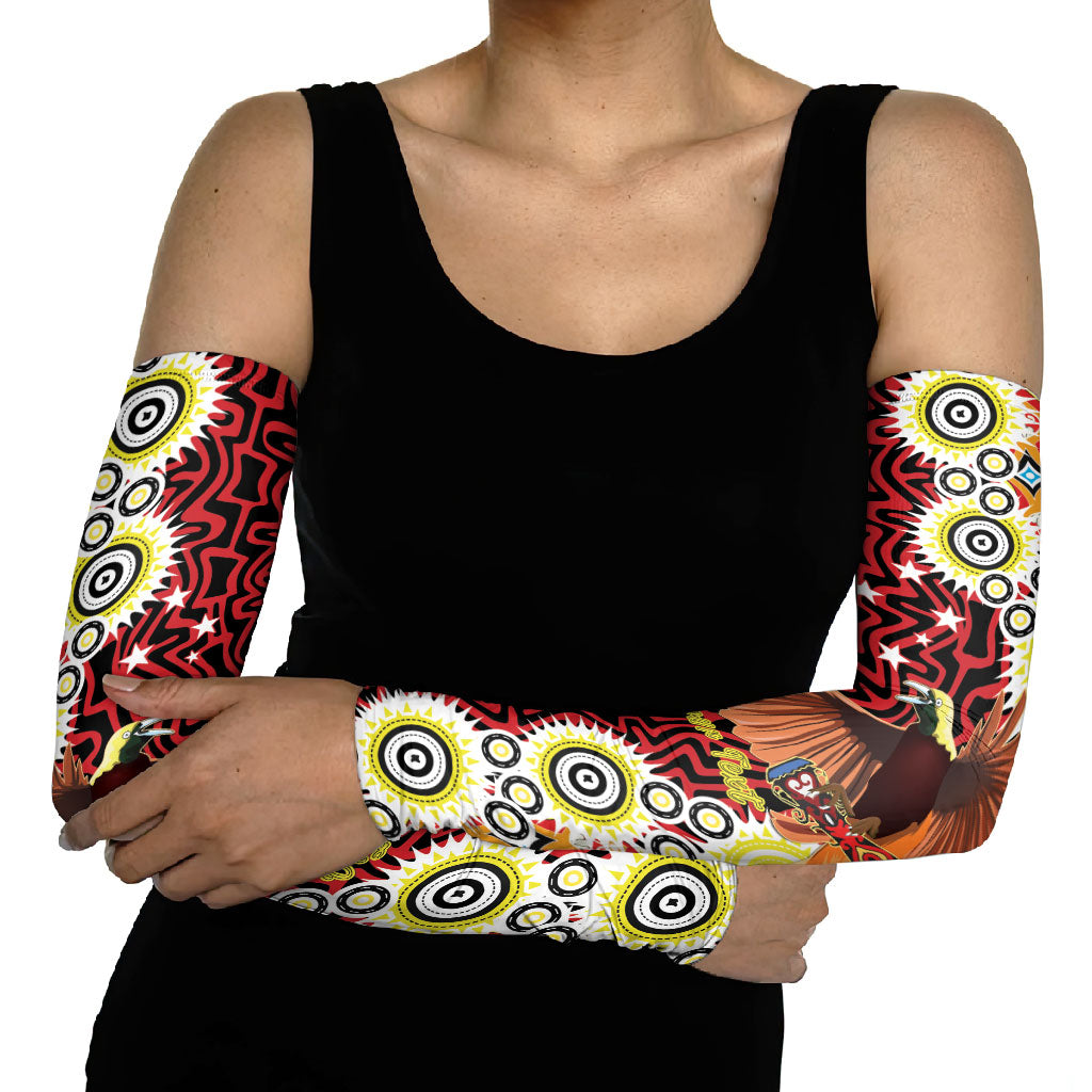 Personalised Papua New Guinea Pidgin Language Week Arm Sleeves Halo Olgeta Tok Pisin Wik Bird Of Paradise Oro Batik LT22 - Polynesian Pride