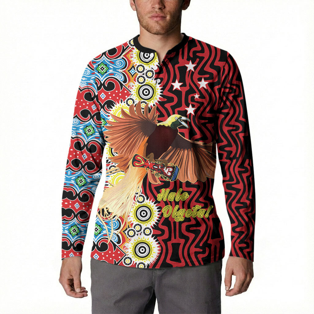 Personalised Papua New Guinea Pidgin Language Week Button Sweatshirt Halo Olgeta Tok Pisin Wik Bird Of Paradise Oro Batik LT22 - Polynesian Pride