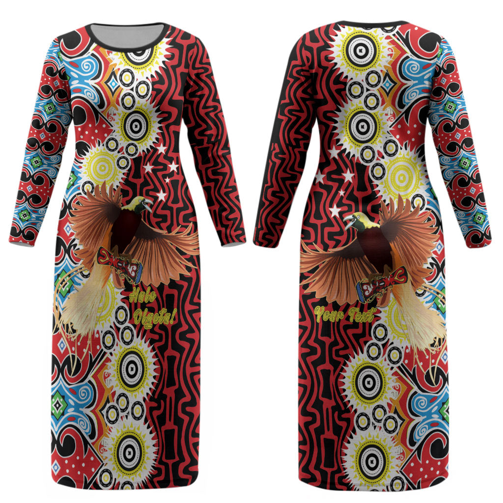 Personalised Papua New Guinea Pidgin Language Week Couples Matching Long Sleeve Bodycon Dress and Hawaiian Shirt Halo Olgeta Tok Pisin Wik Bird Of Paradise Oro Batik LT22 - Polynesian Pride