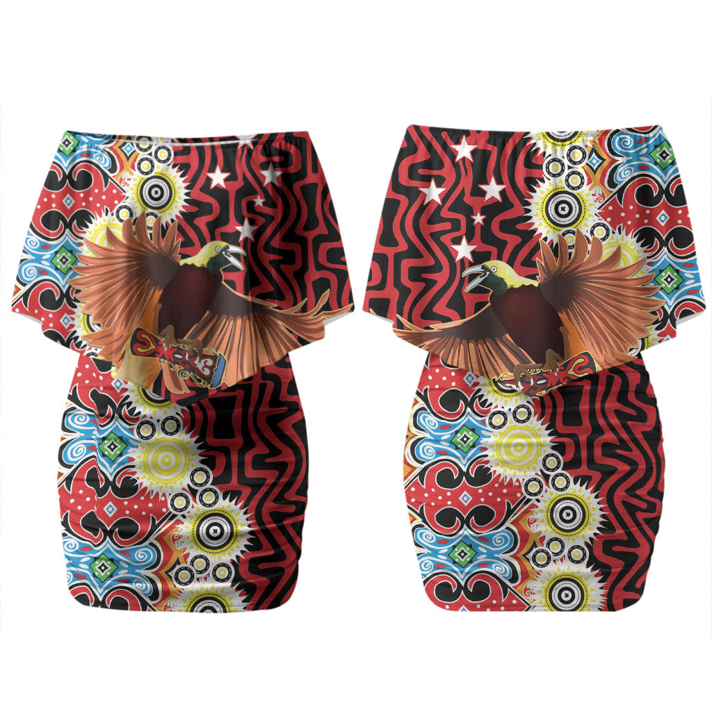 Personalised Papua New Guinea Pidgin Language Week Couples Matching Off Shoulder Short Dress and Hawaiian Shirt Halo Olgeta Tok Pisin Wik Bird Of Paradise Oro Batik LT22 - Polynesian Pride