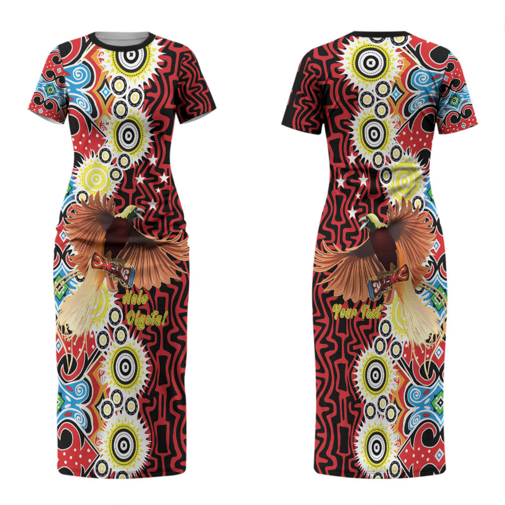 Personalised Papua New Guinea Pidgin Language Week Couples Matching Short Sleeve Bodycon Dress and Hawaiian Shirt Halo Olgeta Tok Pisin Wik Bird Of Paradise Oro Batik LT22 - Polynesian Pride