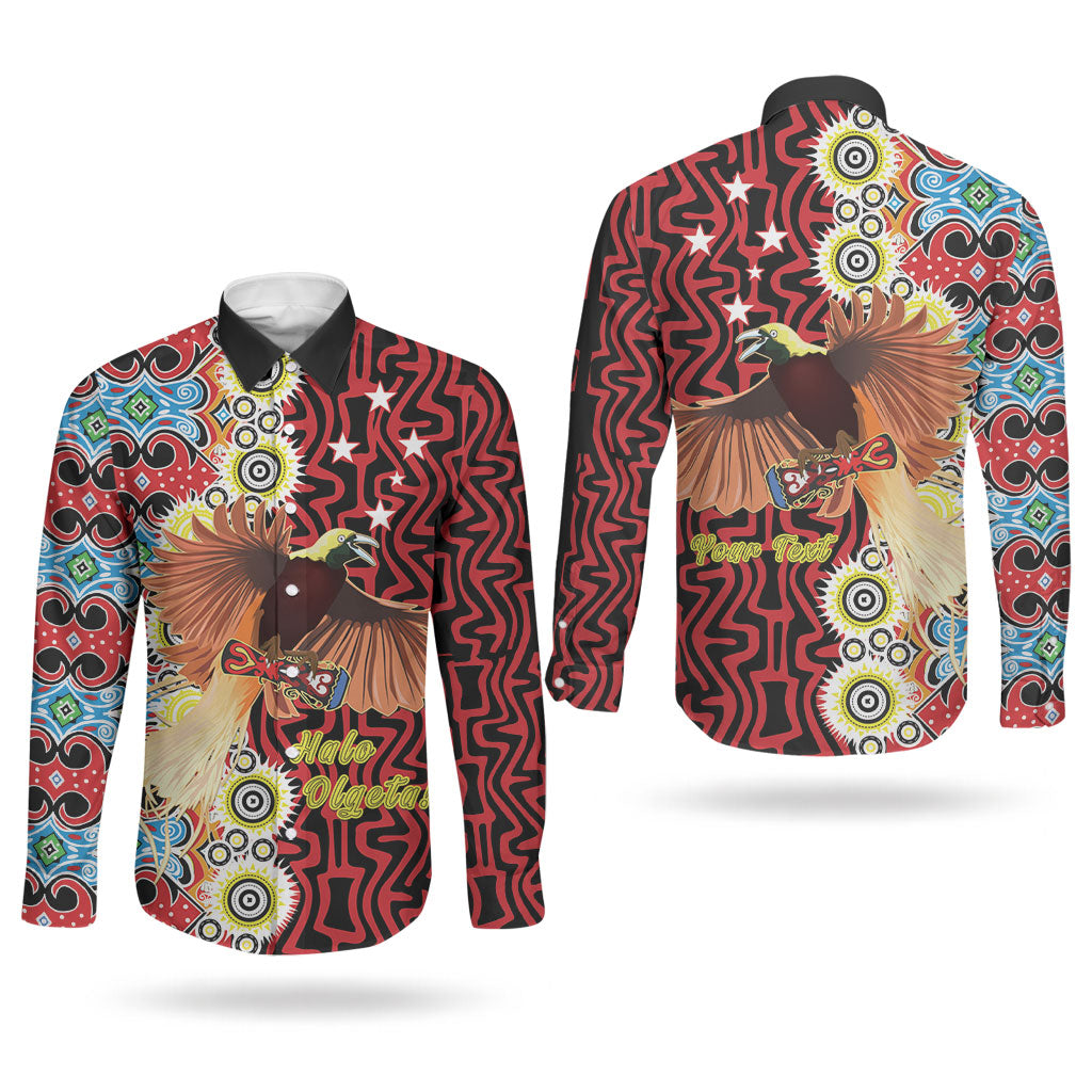 Personalised Papua New Guinea Pidgin Language Week Couples Matching Summer Maxi Dress and Long Sleeve Button Shirt Halo Olgeta Tok Pisin Wik Bird Of Paradise Oro Batik LT22 - Polynesian Pride
