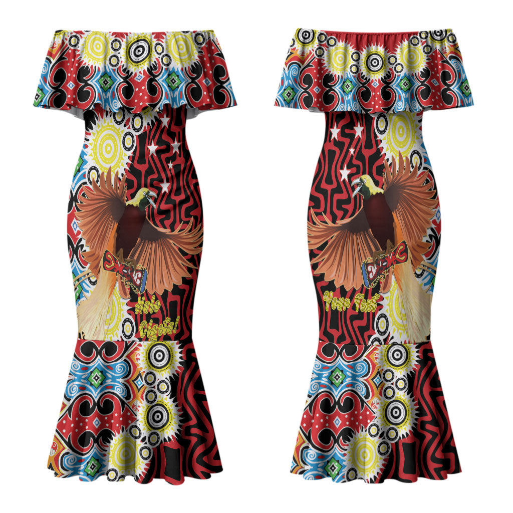 Personalised Papua New Guinea Pidgin Language Week Family Matching Mermaid Dress and Hawaiian Shirt Halo Olgeta Tok Pisin Wik Bird Of Paradise Oro Batik LT22 Mom's Dress Red - Polynesian Pride