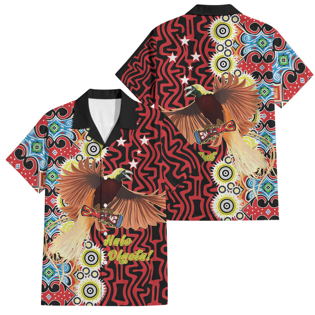Personalised Papua New Guinea Pidgin Language Week Family Matching Puletasi and Hawaiian Shirt Halo Olgeta Tok Pisin Wik Bird Of Paradise Oro Batik LT22 Dad's Shirt - Short Sleeve Red - Polynesian Pride
