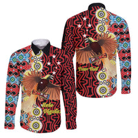 Personalised Papua New Guinea Pidgin Language Week Family Matching Summer Maxi Dress and Hawaiian Shirt Halo Olgeta Tok Pisin Wik Bird Of Paradise Oro Batik LT22 Dad's Shirt - Long Sleeve Red - Polynesian Pride