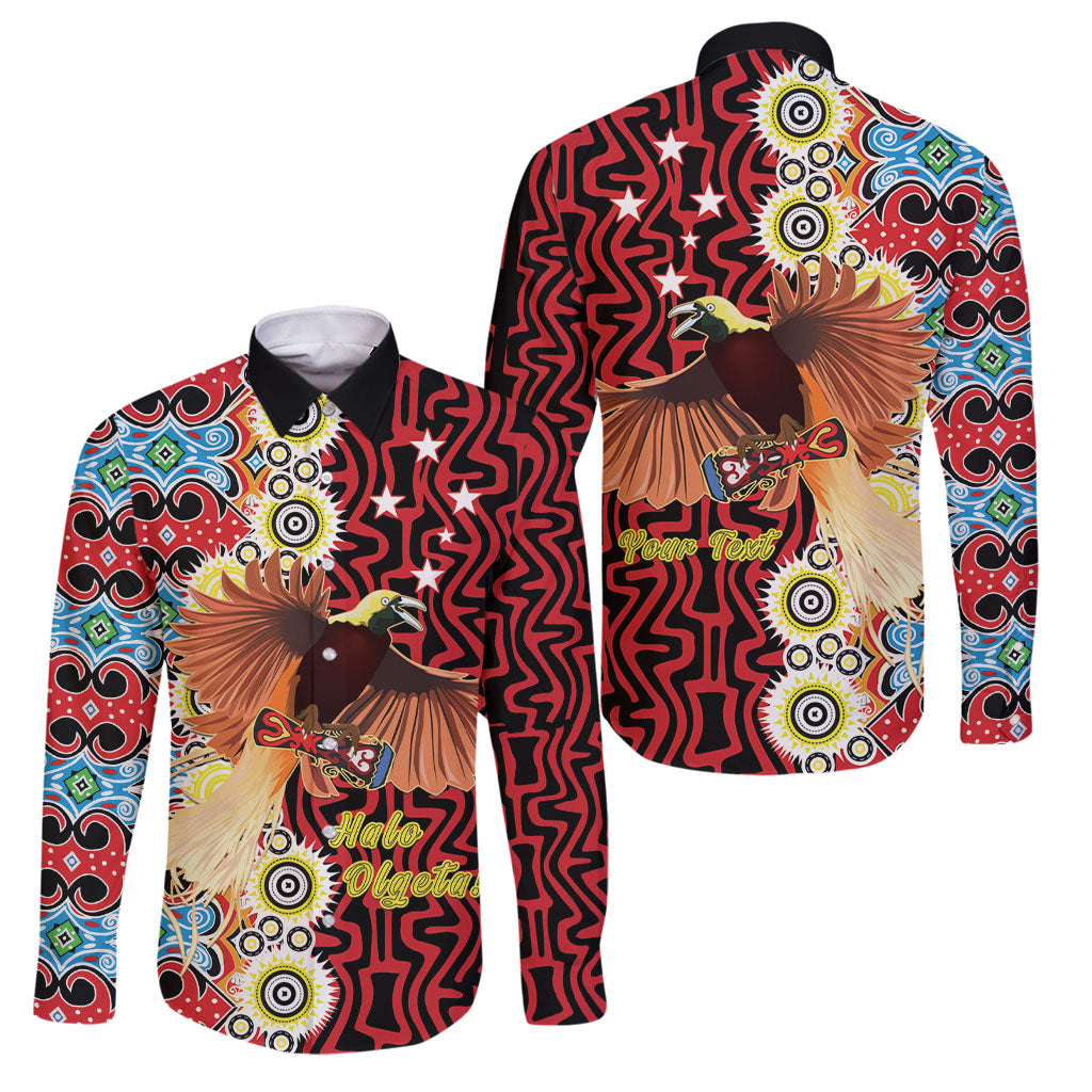 Personalised Papua New Guinea Pidgin Language Week Family Matching Tank Maxi Dress and Hawaiian Shirt Halo Olgeta Tok Pisin Wik Bird Of Paradise Oro Batik LT22 Dad's Shirt - Long Sleeve Red - Polynesian Pride