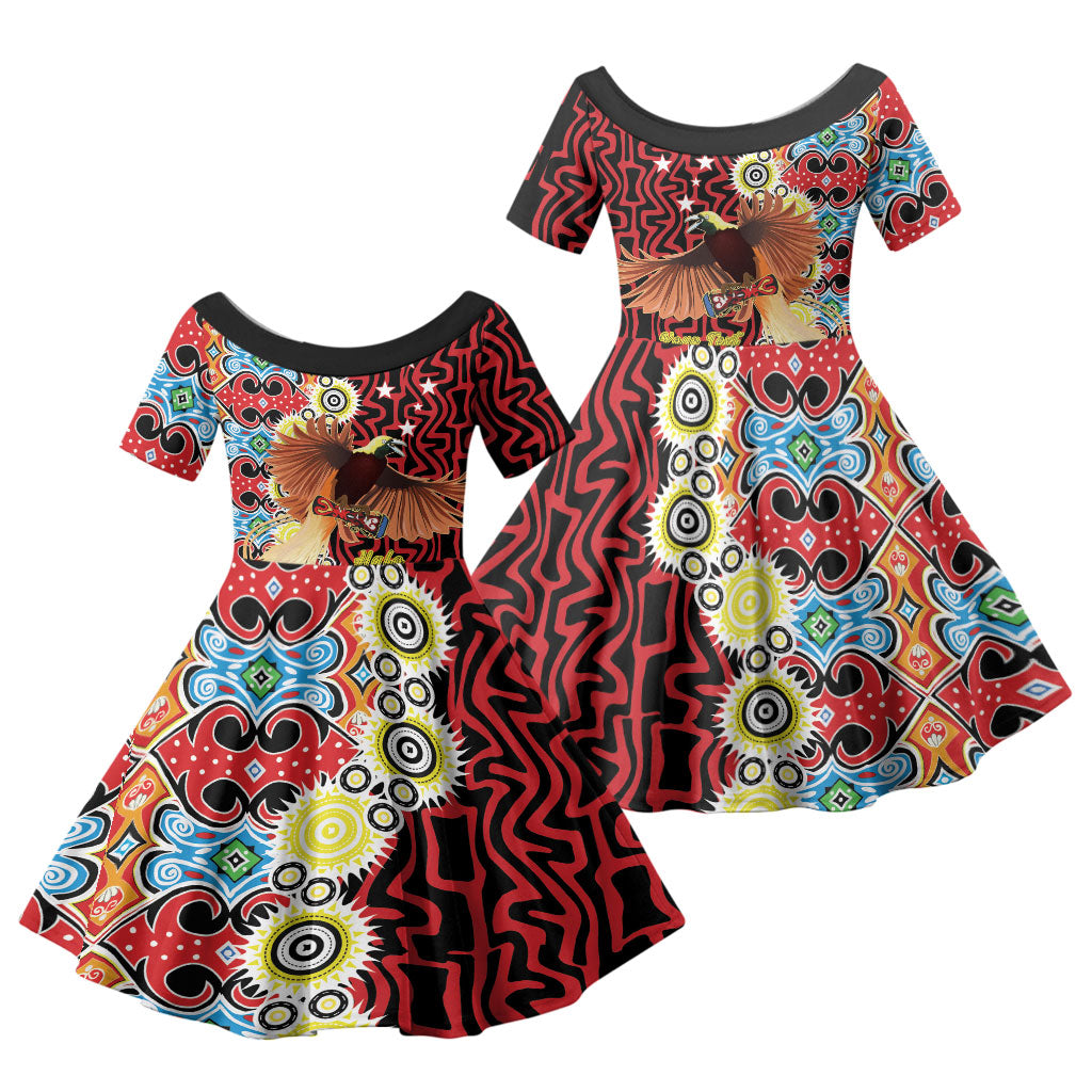 Personalised Papua New Guinea Pidgin Language Week Family Matching Tank Maxi Dress and Hawaiian Shirt Halo Olgeta Tok Pisin Wik Bird Of Paradise Oro Batik LT22 Daughter's Dress Red - Polynesian Pride